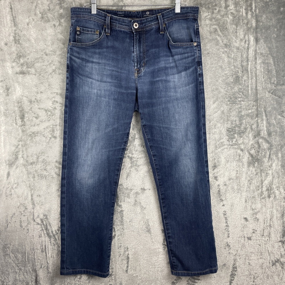 AG adriano goldschmied jeans Men 33 x 25.5 Everett Slim Straight Blue Denim READ